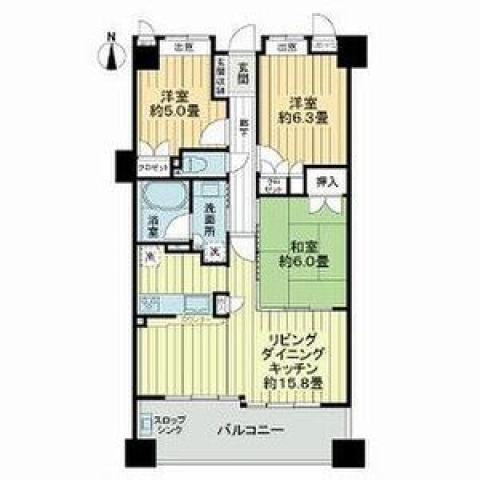 大阪市東住吉区中野のマンションの間取り