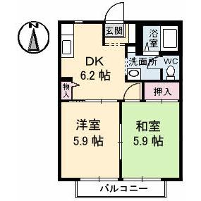 山陽小野田市中川のアパートの間取り