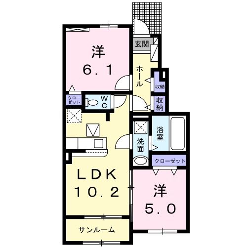 佐倉市六崎のアパートの間取り