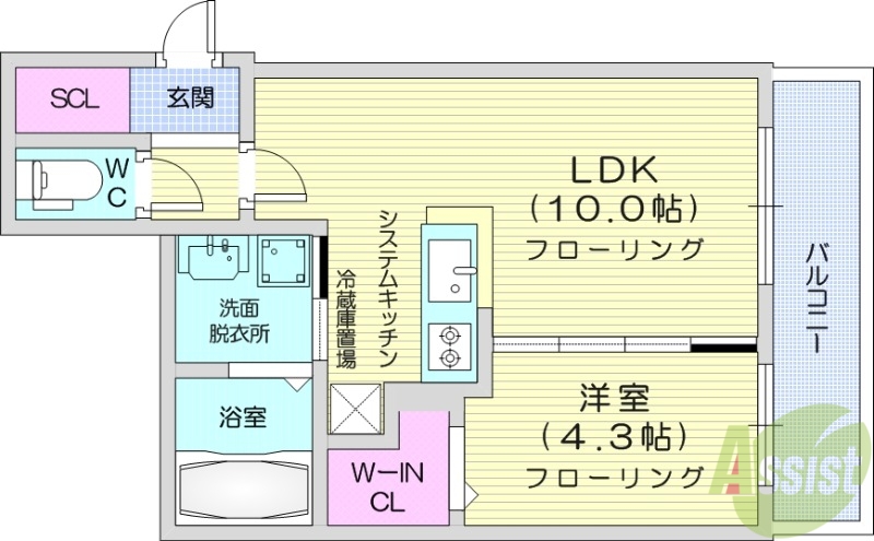 【札幌市西区八軒三条東のマンションの間取り】