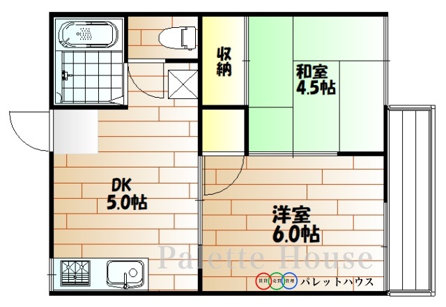 岡山市北区田中のアパートの間取り