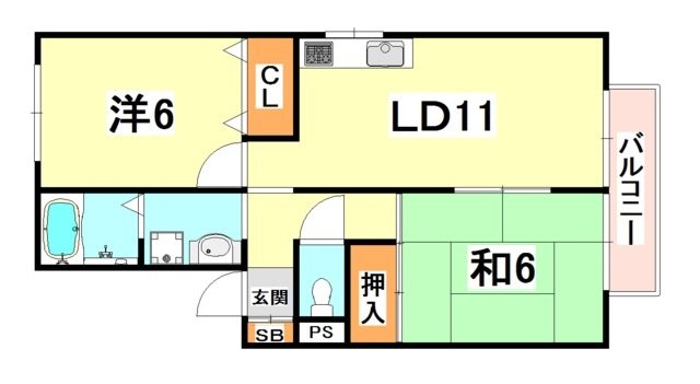 神戸市東灘区魚崎南町のアパートの間取り