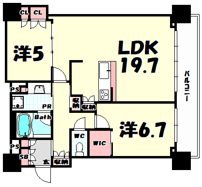 神戸市中央区新港町のマンションの間取り