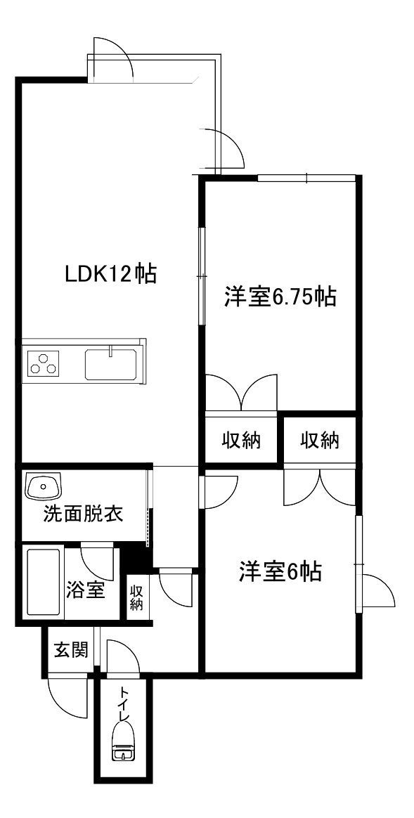 旭川市旭神3条4丁目2LDKペット可アパートの間取り