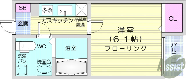 仙台市青葉区小田原のアパートの間取り