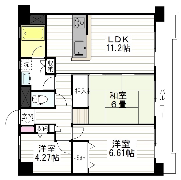 仙台市宮城野区鉄砲町西のマンションの間取り