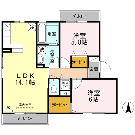 藤井寺市西古室のアパートの間取り