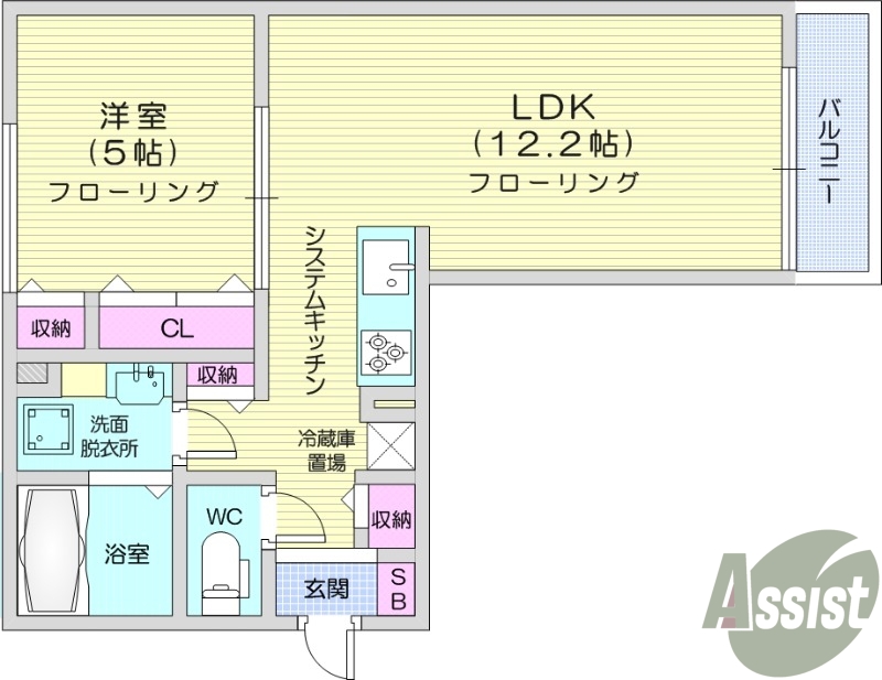 仙台市若林区木ノ下のアパートの間取り