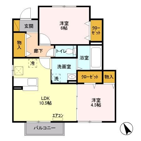 越谷市赤山町のアパートの間取り