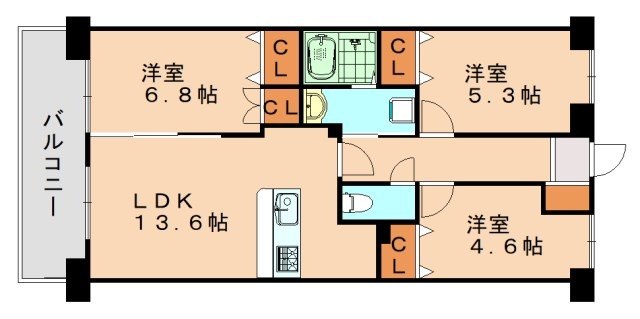 糟屋郡志免町南里のマンションの間取り