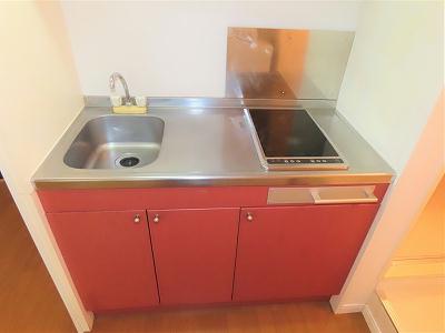 キッチン　2口の電気コンロまたはIHコンロとなります