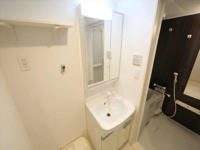 洗面設備　脱衣所　独立洗面台（シャンプードレッサー付）収納スペース有