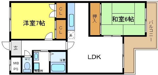 大阪市平野区瓜破のマンションの間取り