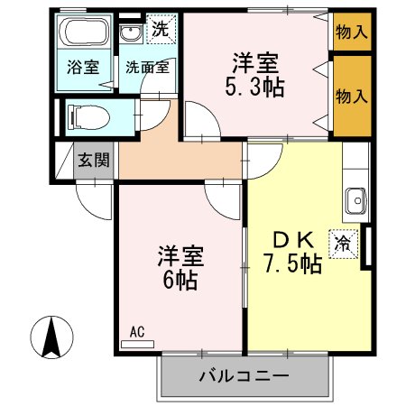 福山市神村町のアパートの間取り