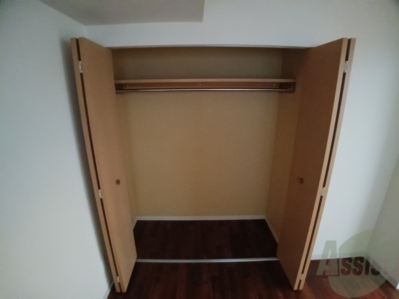 収納　こちらの収納にはハンガーをかけて服もしまえますね。