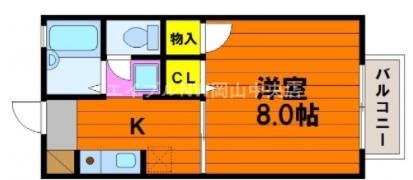 岡山市北区田中のアパートの間取り