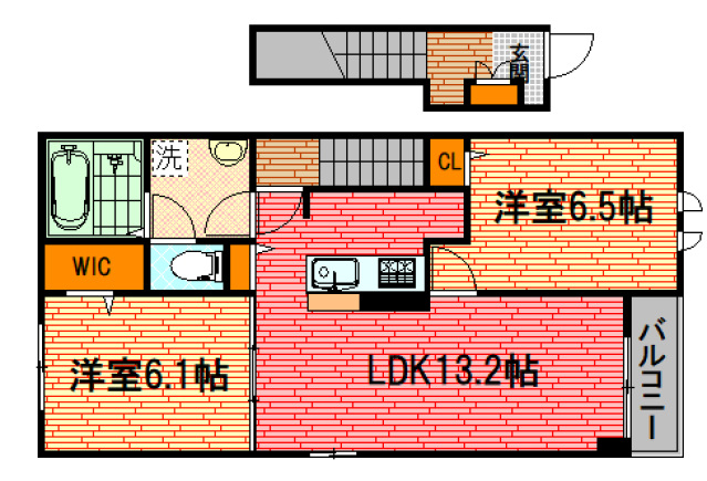 安芸高田市吉田町吉田のアパートの間取り