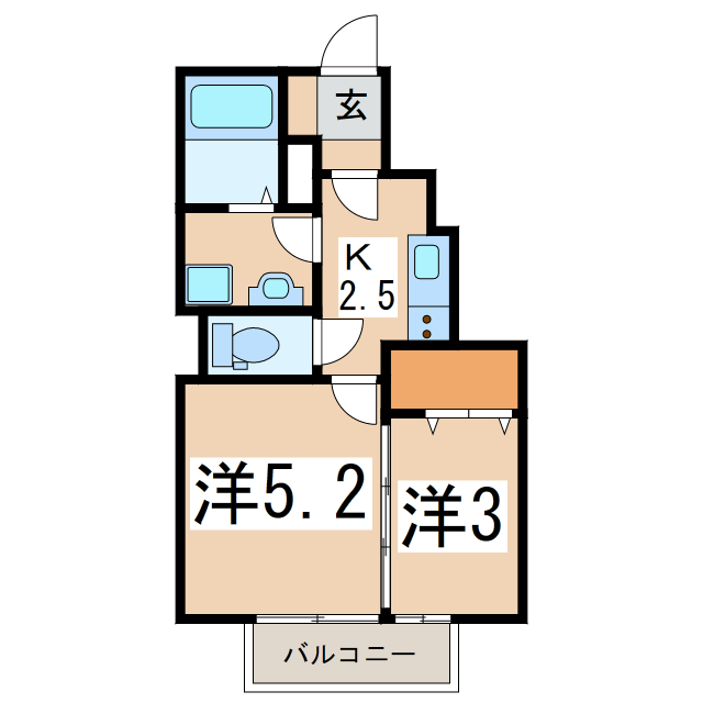 喜多方市字慶徳道下のアパートの間取り