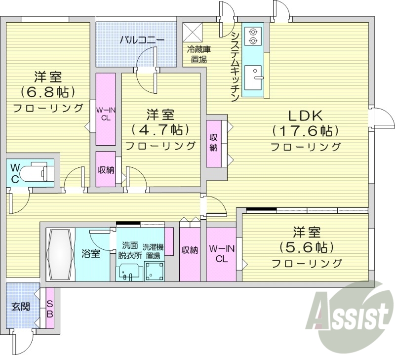 札幌市中央区南十七条西のマンションの間取り