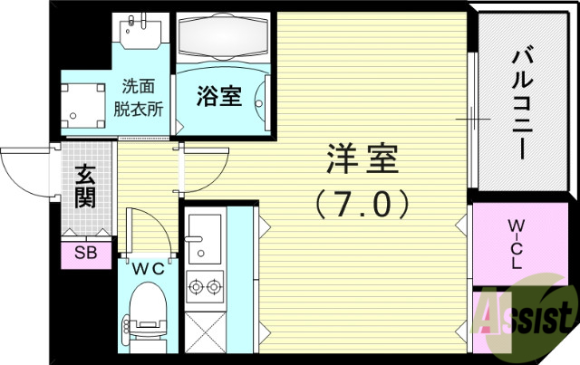 神戸市兵庫区福原町のマンションの間取り