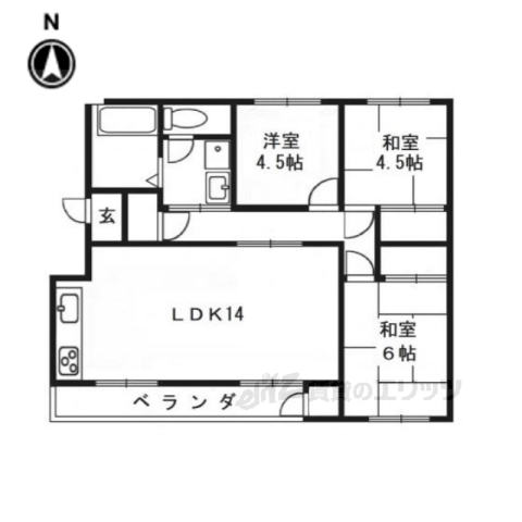 長岡京市八条が丘のマンションの間取り