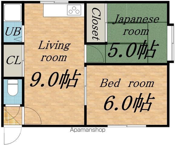 地下鉄東西線 大谷地駅 バス乗車時間：15分 最寄りバス停で下車 徒歩15分 2階建 築38年の間取り写真