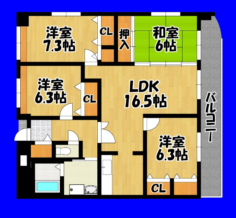 福岡市西区内浜のマンションの間取り