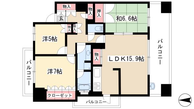 名古屋市東区矢田南のマンションの間取り