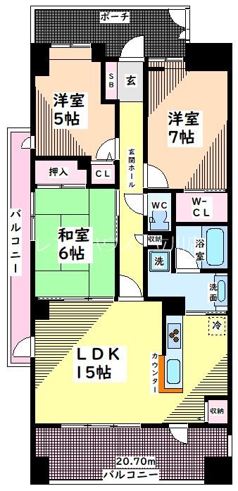 立川市富士見町のマンションの間取り