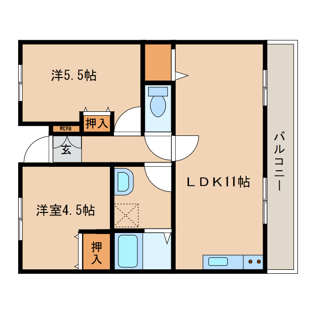 玖珂郡和木町和木のアパートの間取り