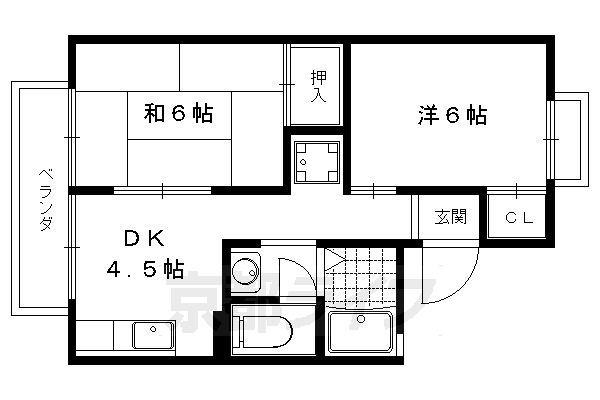 京都市左京区岩倉中大鷺町のアパートの間取り