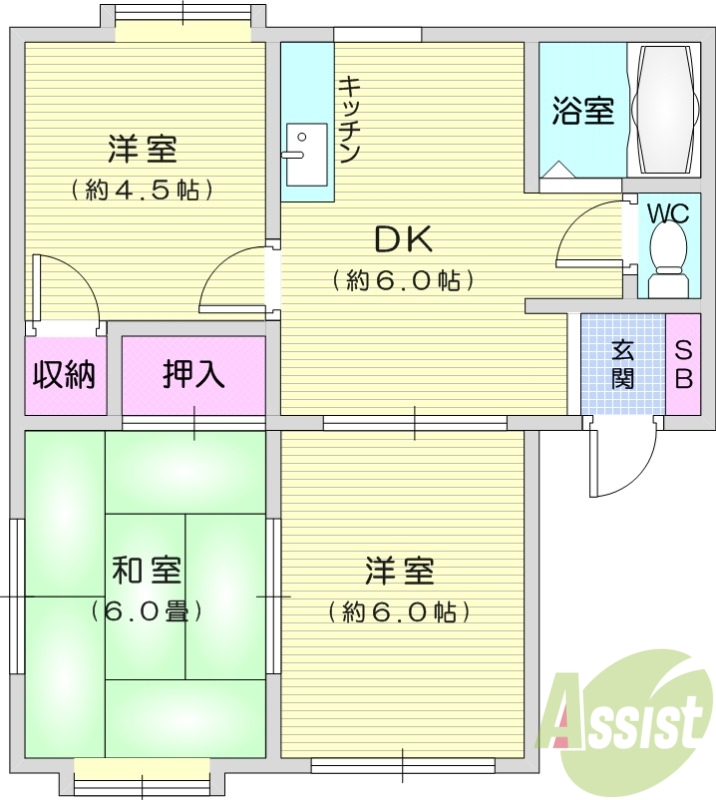 岩沼市藤浪のアパートの間取り