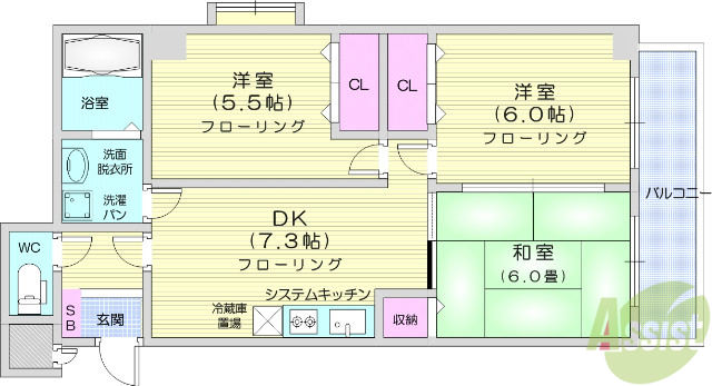 仙台市青葉区愛子中央のマンションの間取り