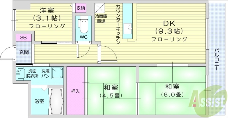 仙台市宮城野区萩野町のマンションの間取り