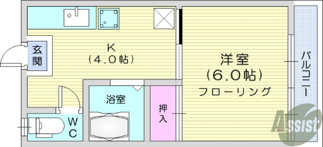 仙台市宮城野区福室のアパートの間取り