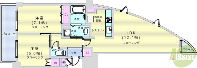 大阪市中央区日本橋のマンションの間取り