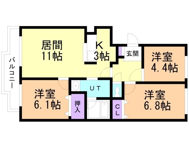 札幌市東区東苗穂三条のマンションの間取り