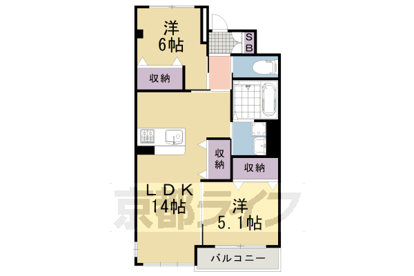 京都市南区久世大築町のマンションの間取り