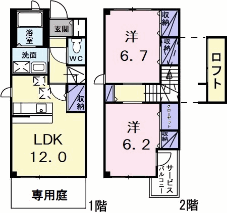 阿南市羽ノ浦町中庄のアパートの間取り