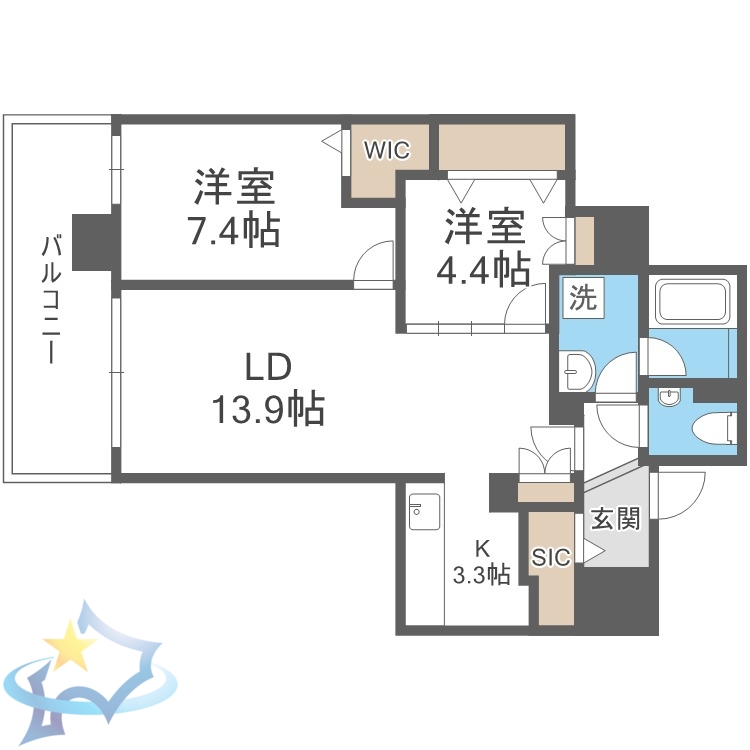 【札幌市東区北七条東のマンションの間取り】