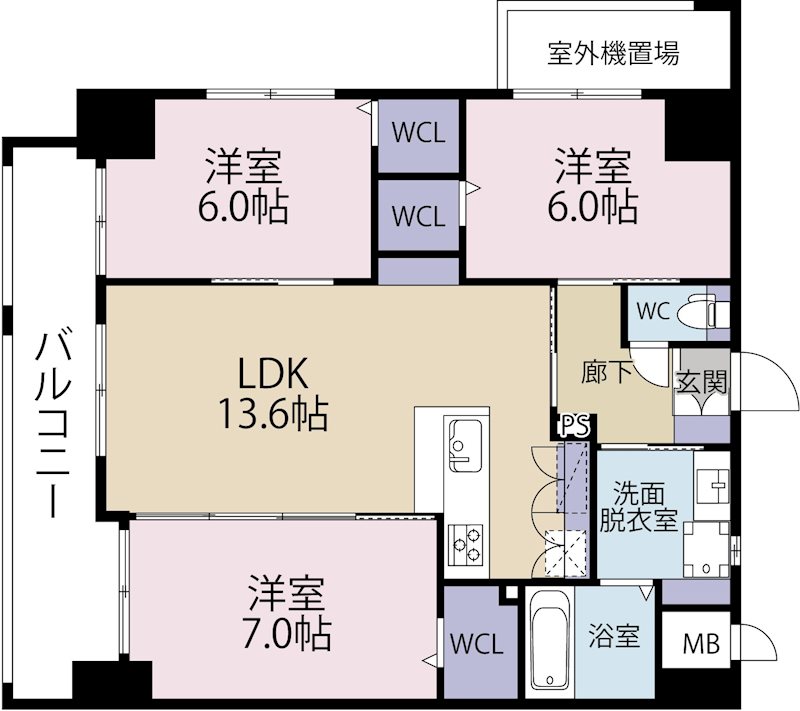 北九州市戸畑区沖台のマンションの間取り