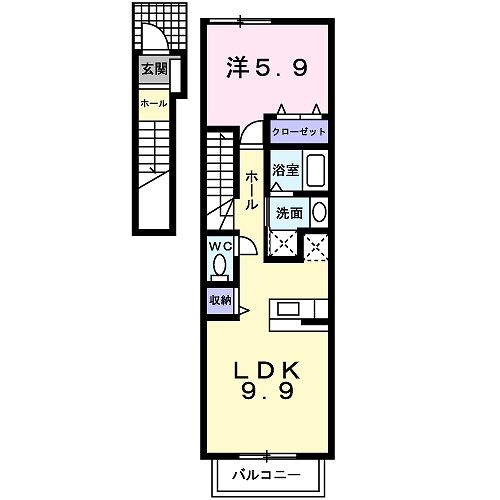 京都市左京区上高野奥小森町のアパートの間取り