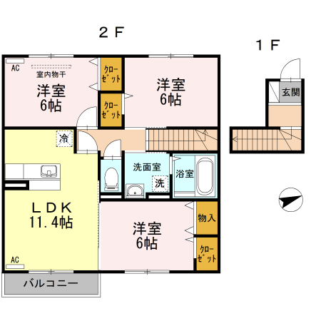 松山市姫原のアパートの間取り