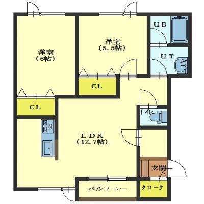 函館市松陰町のアパートの間取り