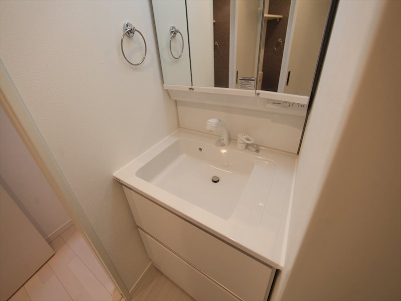 洗面設備　脱衣所　独立洗面台（シャンプードレッサー付）収納スペース有