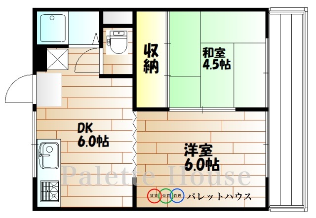 岡山市北区田中のアパートの間取り