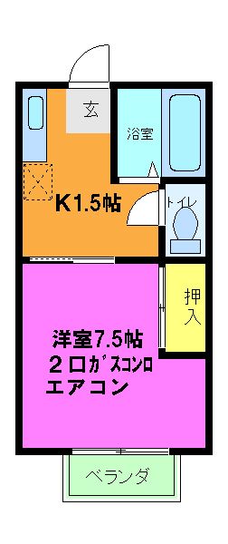 京都市右京区嵯峨中又町のアパートの間取り