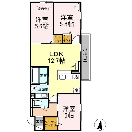 福山市駅家町大字万能倉のアパートの間取り