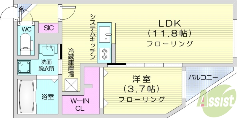 札幌市北区北十六条西のマンションの間取り