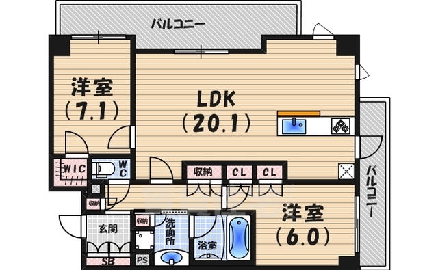 西宮市北名次町のマンションの間取り